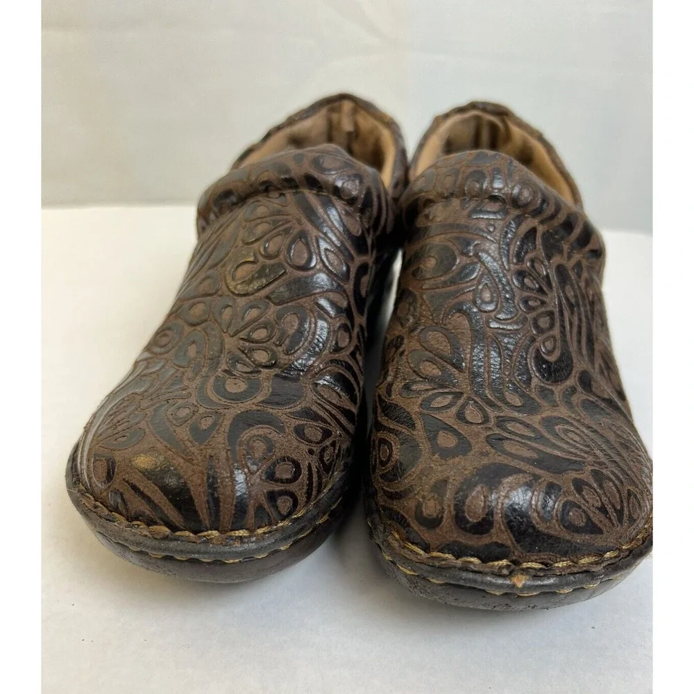 b.o.c. Peggy Slip-On Comfort Clog Women 7 Brown, Faux Tooled Leather Western
